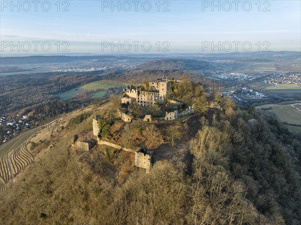 The Hohentwiel castle ruins illuminated by the morning sun