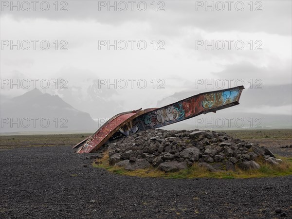 Remains of a bridge destroyed by volcanic eruption