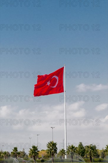 Turkish national flag hang on a pole in open air