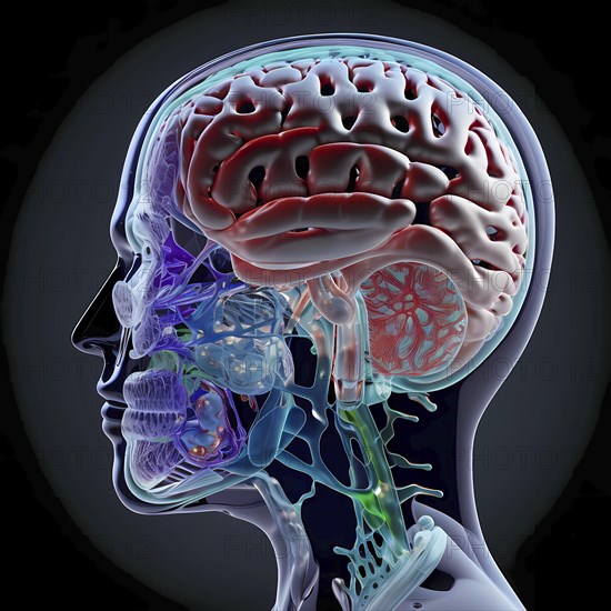 Icon image of human transparent head with brain and dementia