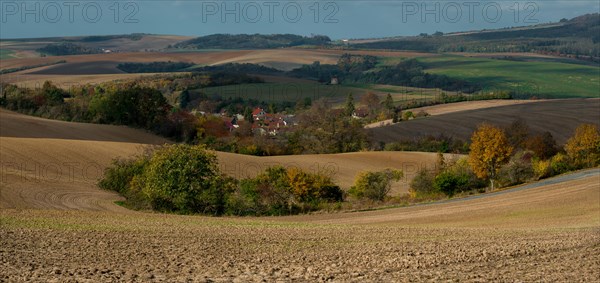 A Moravian village situated between arable fields