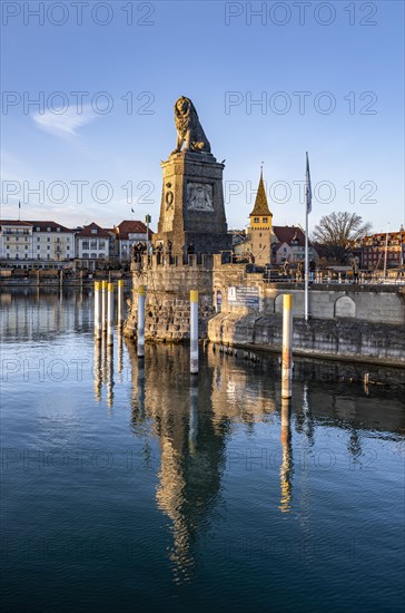 Lions pier and Bavarian lion in the evening light