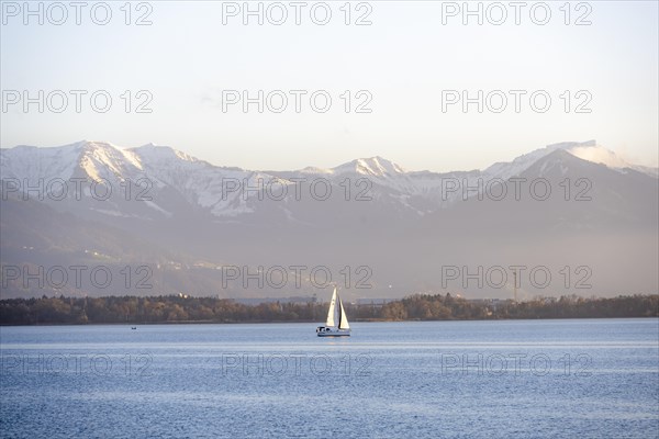 Sailboat on Lake Constance in the evening light