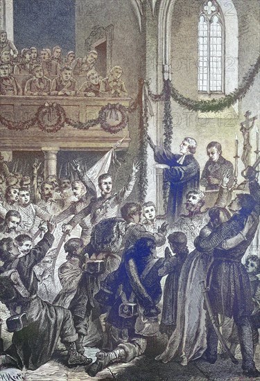 The blessing of the Luetzow Freicorps in the church of Rogau in Silesia