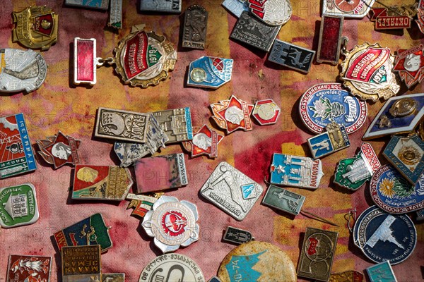 Veteran medals for their labour scattered on a table