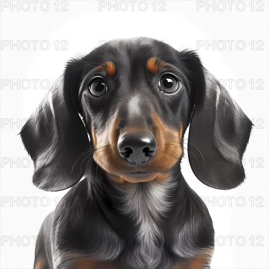 Portrait of a dachshund in front of a white background. AI generated Art