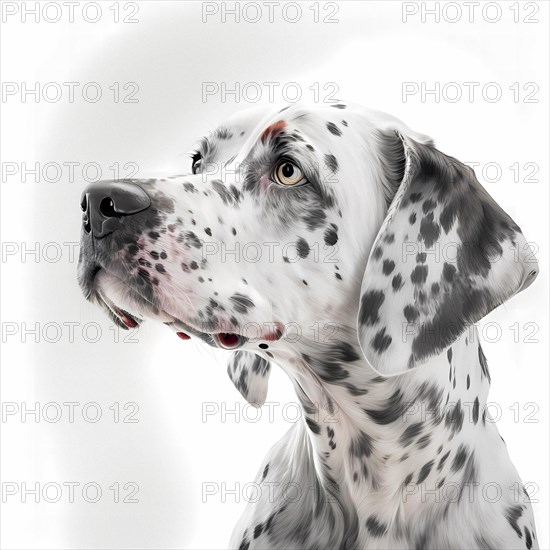 Portrait of a Dalmatiener in front of a white background. AI generated Art