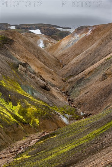 Small river between colourful rhyolite mountains