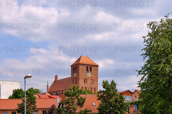 Roof structures and Georgenkirche in the historic town centre of Waren an der Mueritz