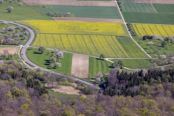 View from Breitenstein in spring of the Alb foreland with its agricultural land