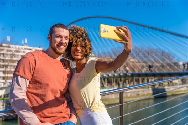 Multiracial couple on the city street