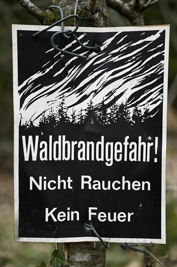 Forest fire danger sign in a forest near Bad Saeckingen