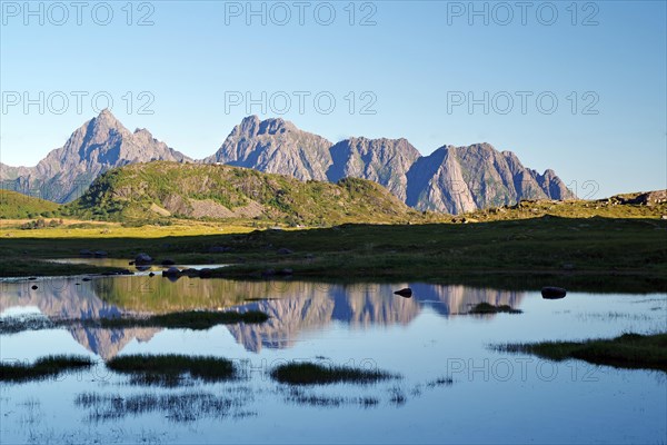 High mountains reflected in the calm waters of a lake