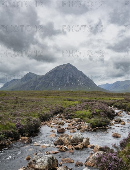 River Etive in front of mountain range Buachaille Etive Mor