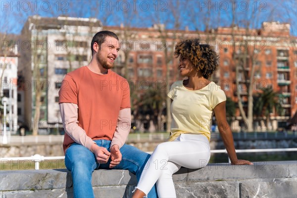 Multiracial couple on the city street