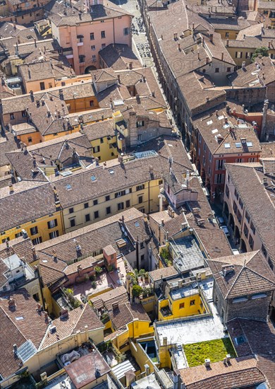 View from the Asinelli Tower over the roofs of residential buildings in the old town