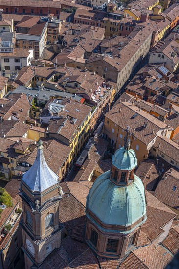 View from the Asinelli Tower of the towers of the churches of Santi Bartolomeo and Gaetano