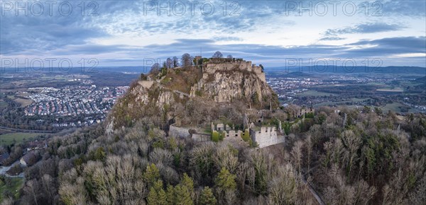 The volcanic cone Hohentwiel with the castle ruins seen from the west