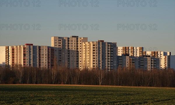 Tenement houses on the outskirts of the city in the evening light