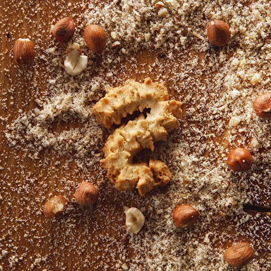 Shortbread with nuts on wood