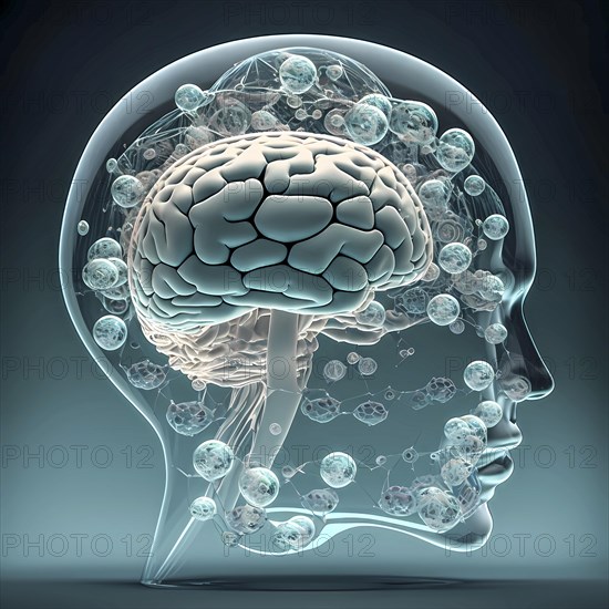 Icon image of human transparent head with brain and dementia