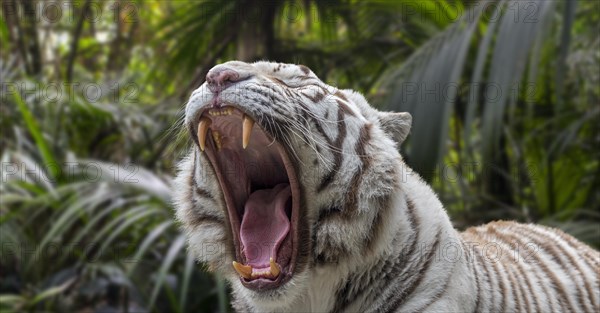 Close-up of growling white tiger