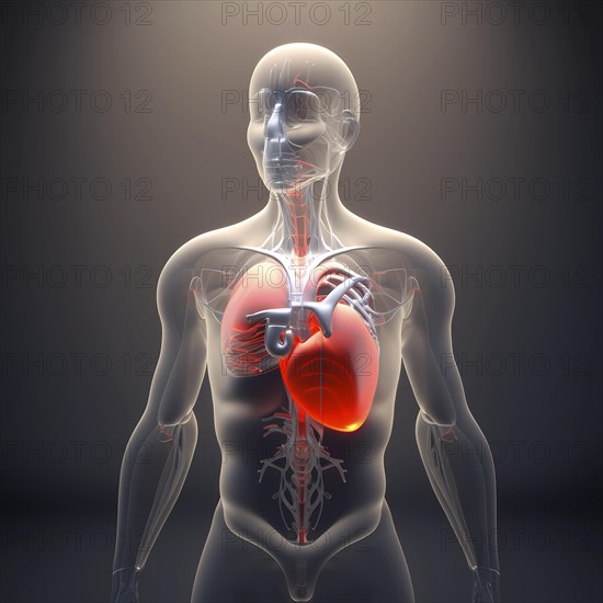 Transparent human looking at the heart