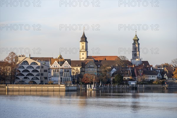 Lakeside promenade and steeples of the church Muenster Unserer Lieben Frau and St. Stephans Church