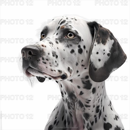Portrait of a Dalmatiener in front of a white background. AI generated Art