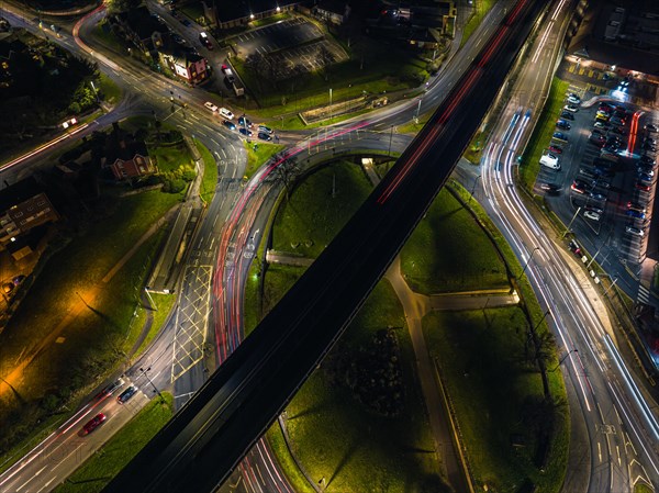 Night Top Down over Penn Inn Flyover and Roundabout from a drone Newton Abbot