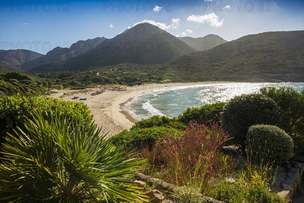 Sandy beach beach and mountains