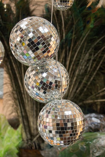 Disco balls with mirror pieces for dancing in a disco club