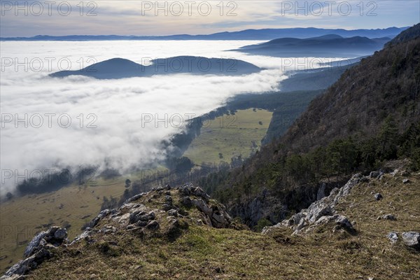 View of valley with fog