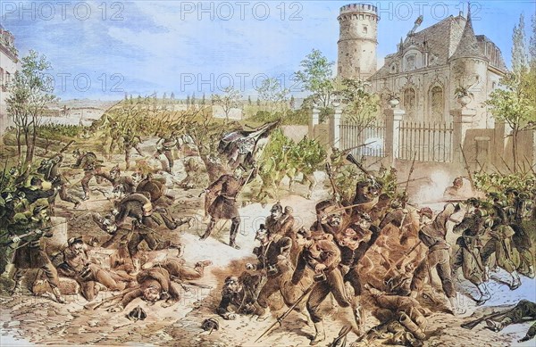General von Budritzki and the 2nd battalion of the grenadiers guard regiment at the entrance to Le Bourget