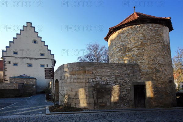 The historic old town of Mellrichstadt with a view of the Powder Tower. Mellrichstadt