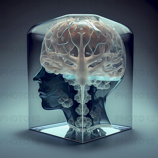 Icon image of human transparent head with brain and dementia