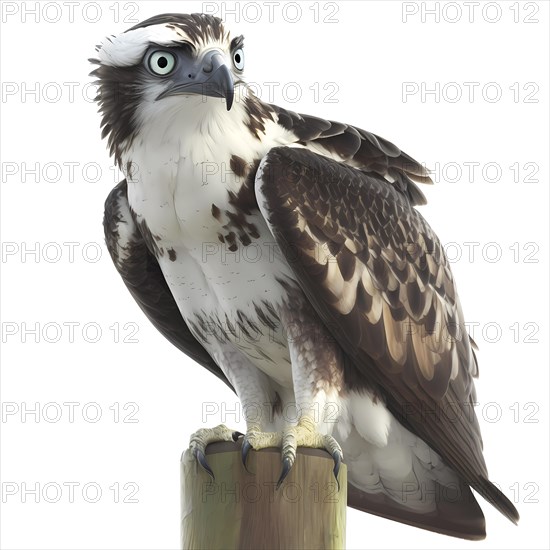 Portrait of an osprey who sits on a pole