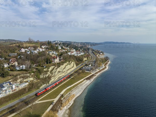 Aerial view of Lake Constance with the State Garden Show grounds