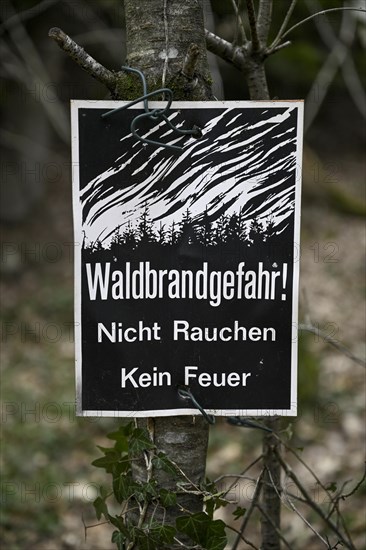 Forest fire danger sign in a forest near Bad Saeckingen