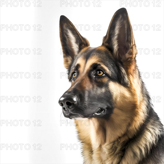 Portrait of a german shepherd in front of a white background. AI generated Art