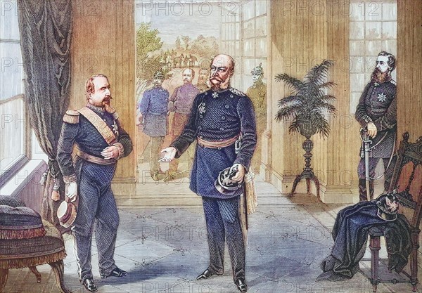 Capture of Napoleon III by king Wilhelm in castle Bellevue near Sedan