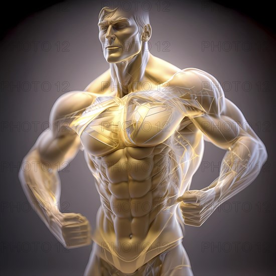 Icon image of human transparent body with many muscles