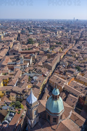 View from the Asinelli Tower over the roofs of residential buildings in the old town