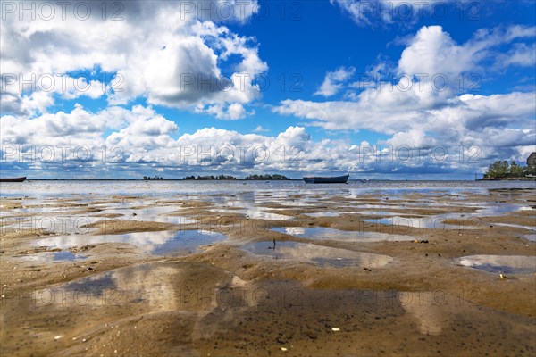 The bay Lemkenhafener Wiek at low tide with a view of the island Warder