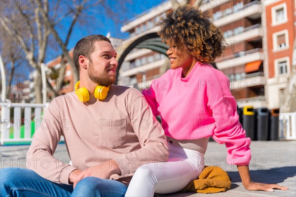 Multiracial couple on the streets of the city