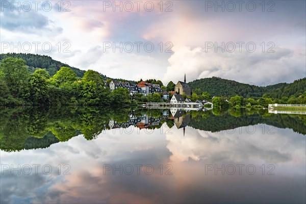 Reflection of the village of Beyenburg in the Beyenburg reservoir on the river Wupper