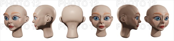 3D render of a bald head of asexual cartoon character