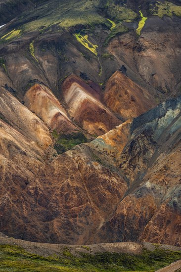 Colourful moss-covered rhyolite mountains