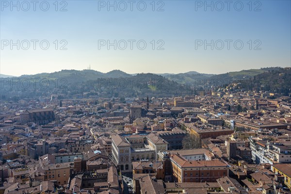 View from the Asinelli Tower over the roofs of residential buildings in the old town