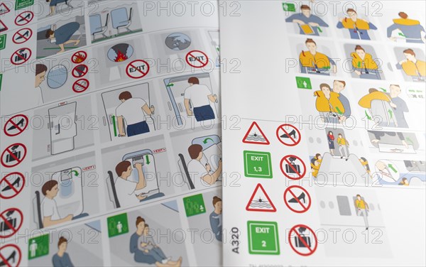 Boarding card with safety instructions in a Lufthansa A320 aircraft